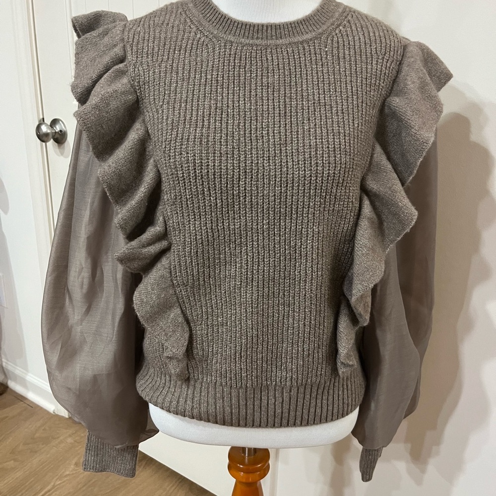 Brown Ruffle Sleeve Sweater
